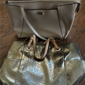 Michael Kors Taupe and Metallic Tote Bags